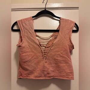 Gypsy Jenny’s Boho Women's Pink Lace-Up Crop Top size small